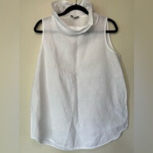 COS White Linen Mock Neck Sleeveless Blouse